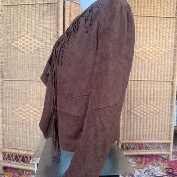Vintage Fringe Faux Suede Brown Jacket Size L - Picture 9 of 14